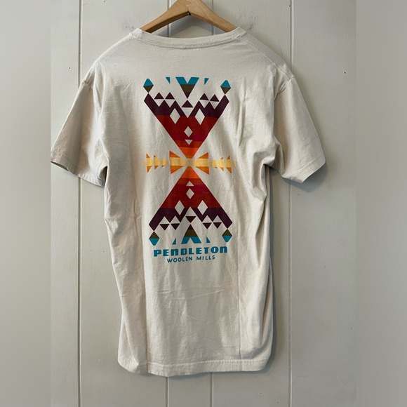 Pendleton Woolen Mills Men's Aztec Graphic Logo Shirt Beige Sz Medium - Picture 4 of 6